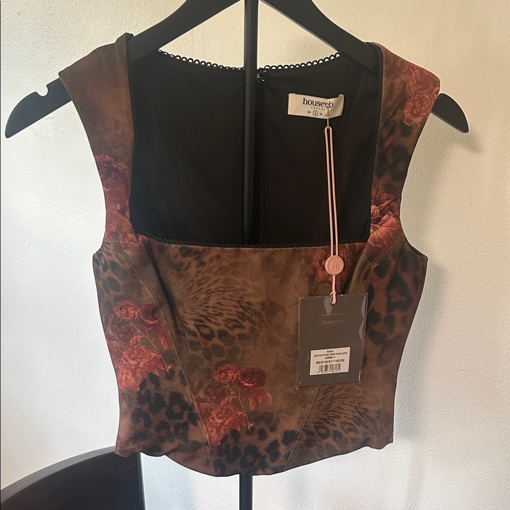 House of CB Brown and Red Animal Print Blouse